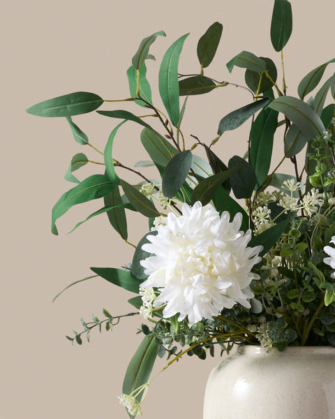 Faux Arrangement - White Dahlia & Green Foliage