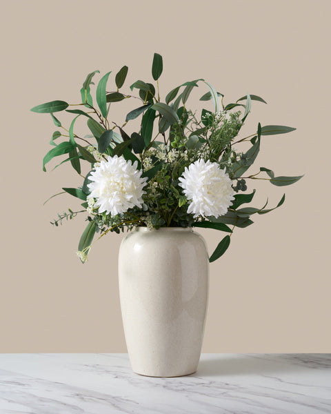 Faux Arrangement - White Dahlia & Green Foliage