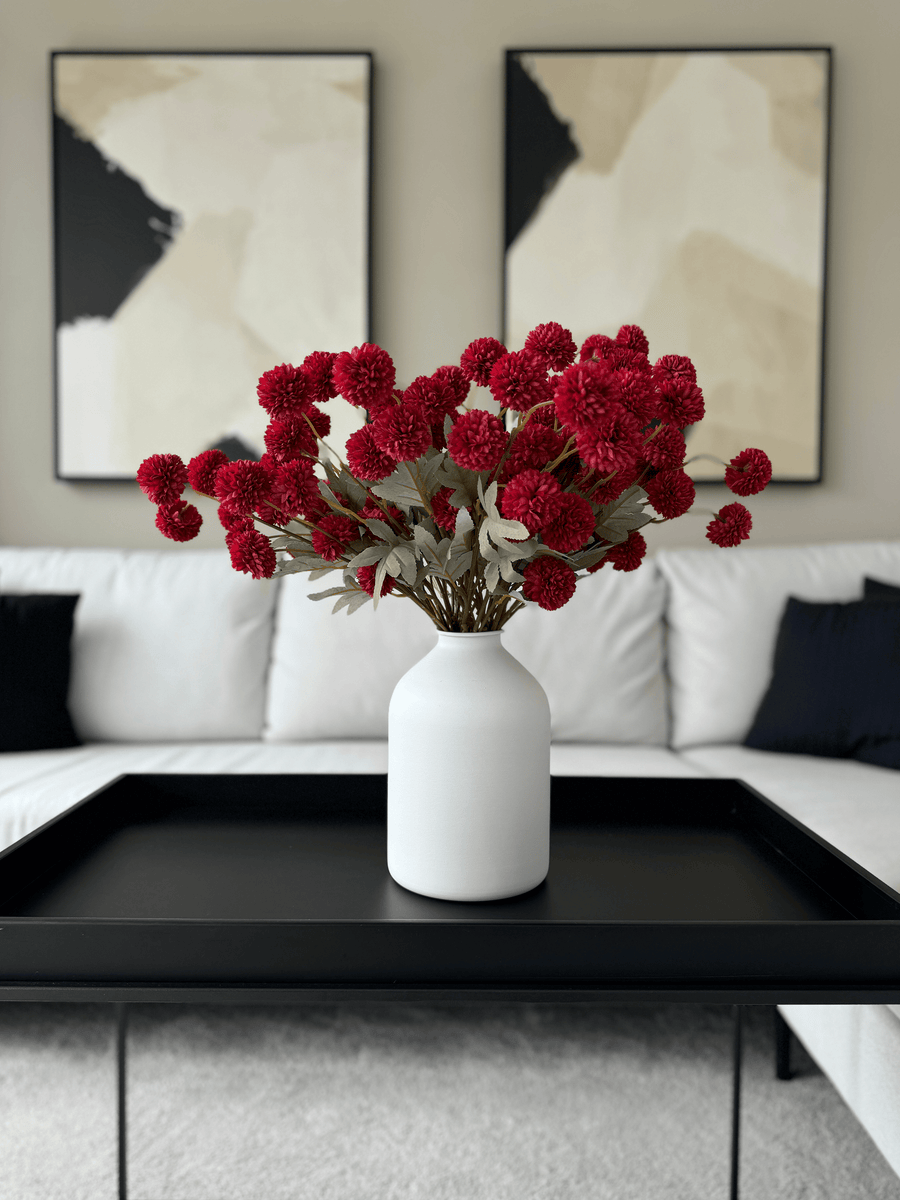 Faux Kiku Flower - Red (10 Stems / 50 Heads)