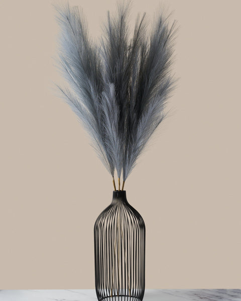 Tall Faux Pampas Grass - Light Slate Grey (3 Stems)