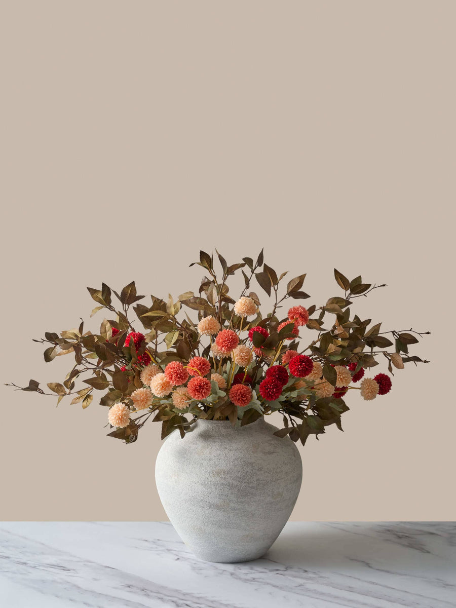 Faux Arrangement - Assorted Kiku & Green Leaf Spray