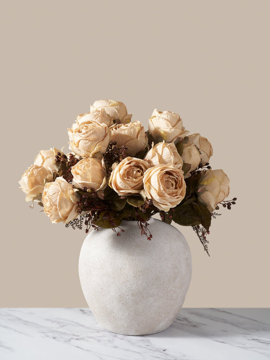Faux Large Rose Arrangement - Beige (3 Stems/21 Roses)