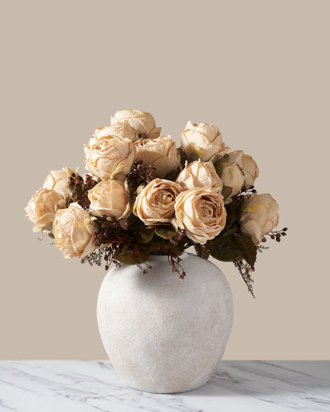 Faux Large Rose Arrangement - Beige (3 Stems/21 Roses)