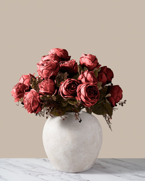 Faux Large Rose Arrangement - Red (3 Stems/21 Roses)