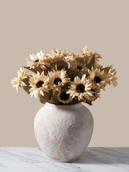 Faux Autumn Sunflower - Beige (3 Stems/21 Sunflowers)