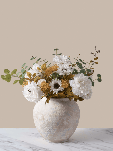 Faux Arrangement - White Peony & Sunflower