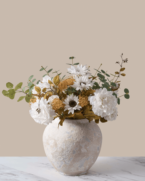 Faux Arrangement - White Peony & Sunflower