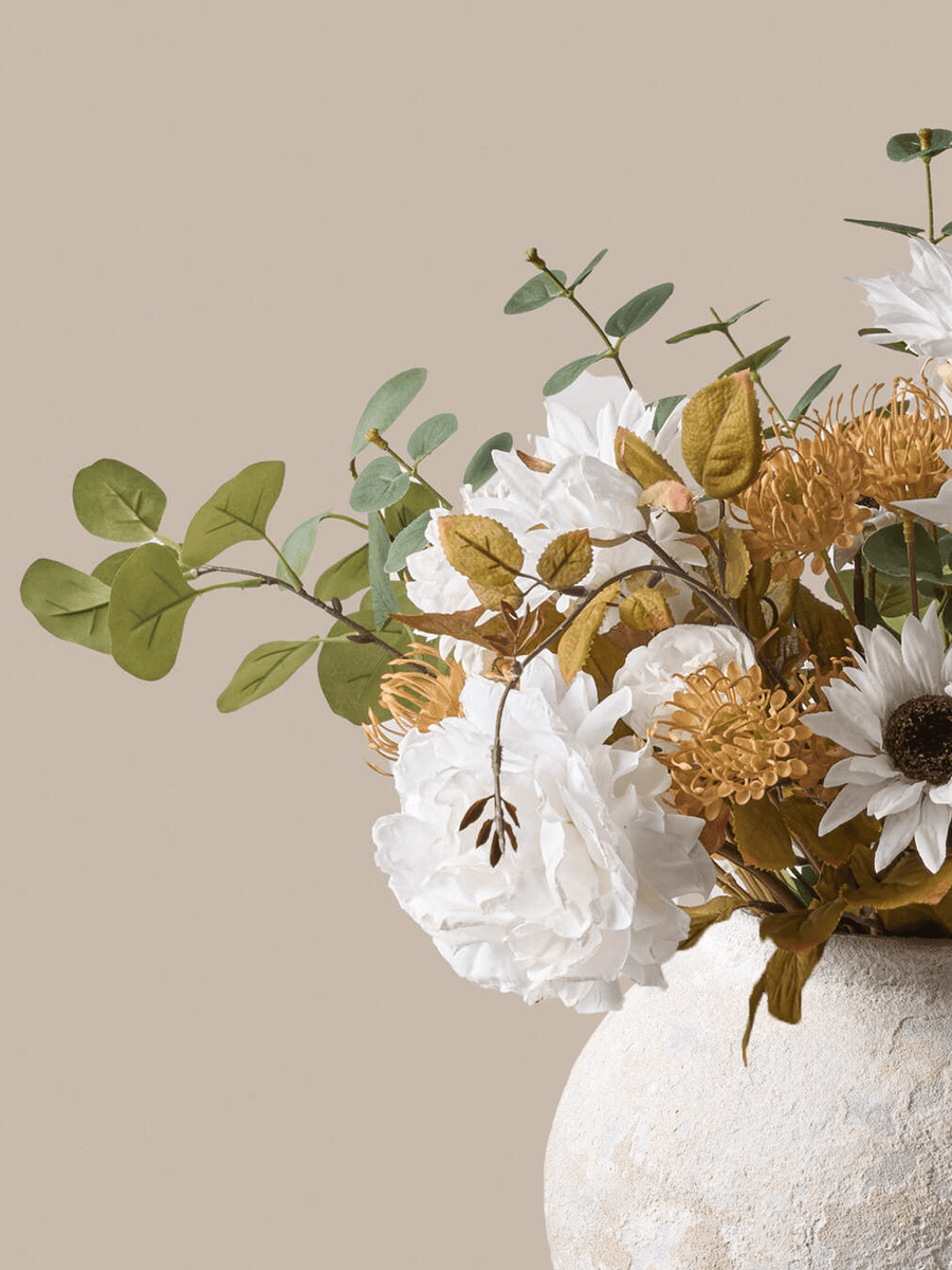Faux Arrangement - White Peony & Sunflower