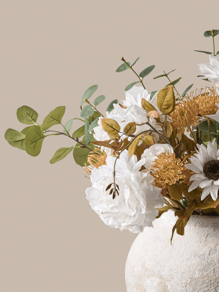Faux Arrangement - White Peony & Sunflower