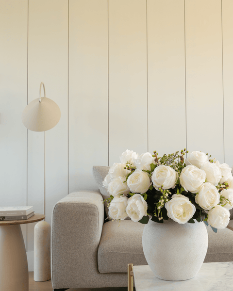 Faux Large Rose Arrangement - White Ivory (3 Stems/21 Roses)
