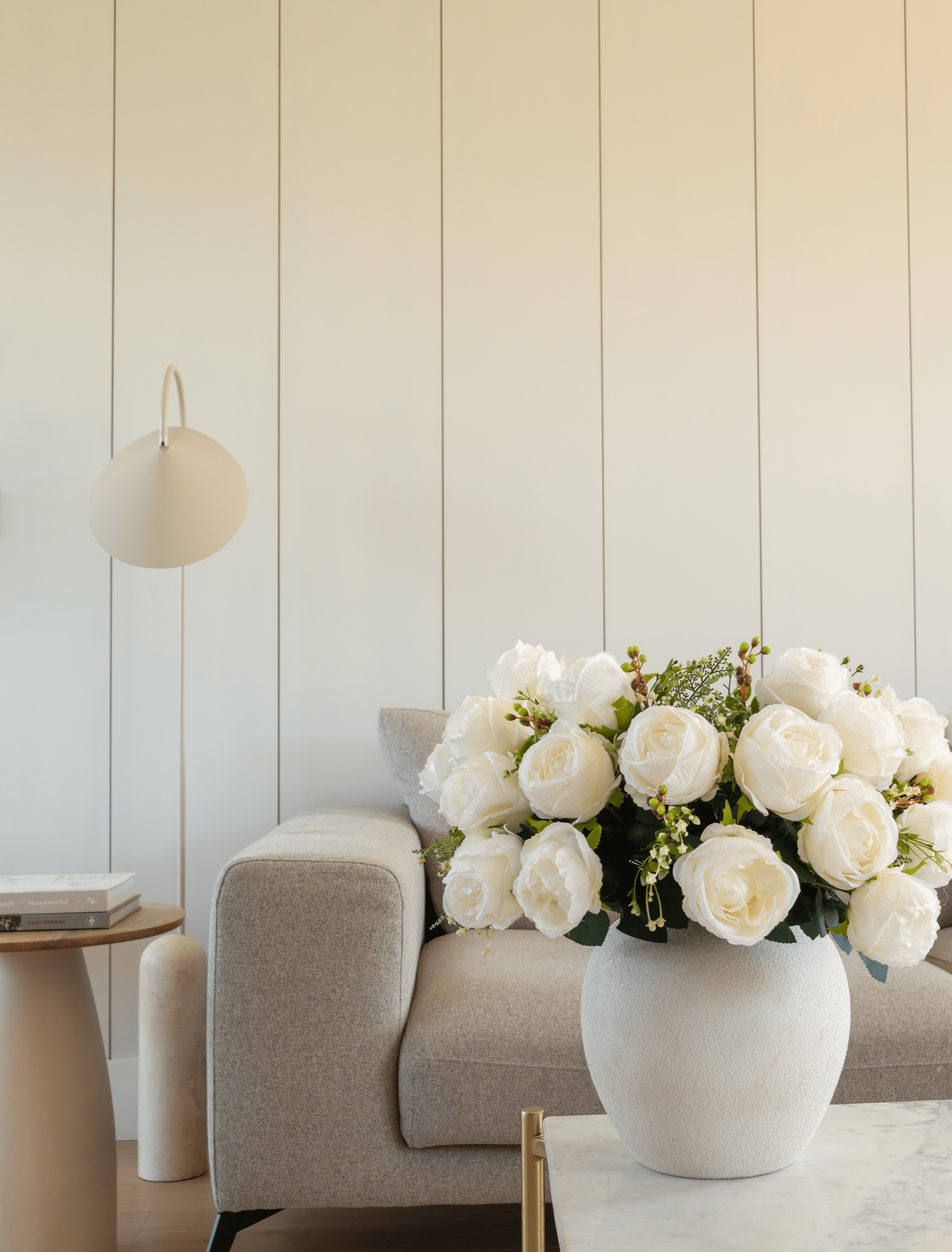 Faux Large Rose Arrangement - White Ivory (3 Stems/21 Roses)