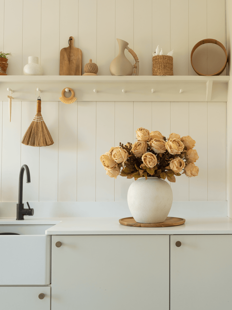 Faux Large Rose Arrangement - Beige (3 Stems/21 Roses)