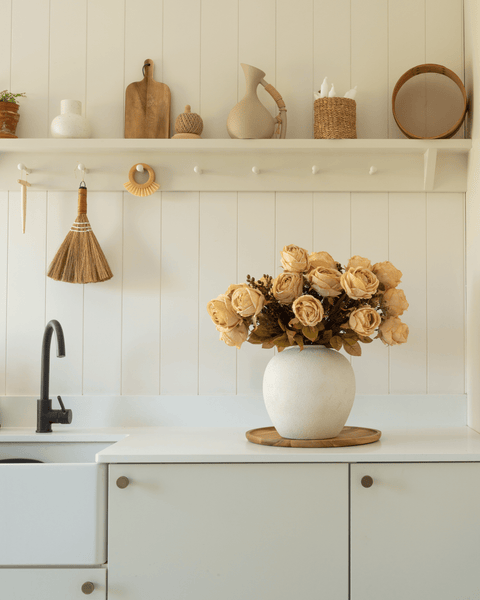Faux Large Rose Arrangement - Beige (3 Stems/21 Roses)