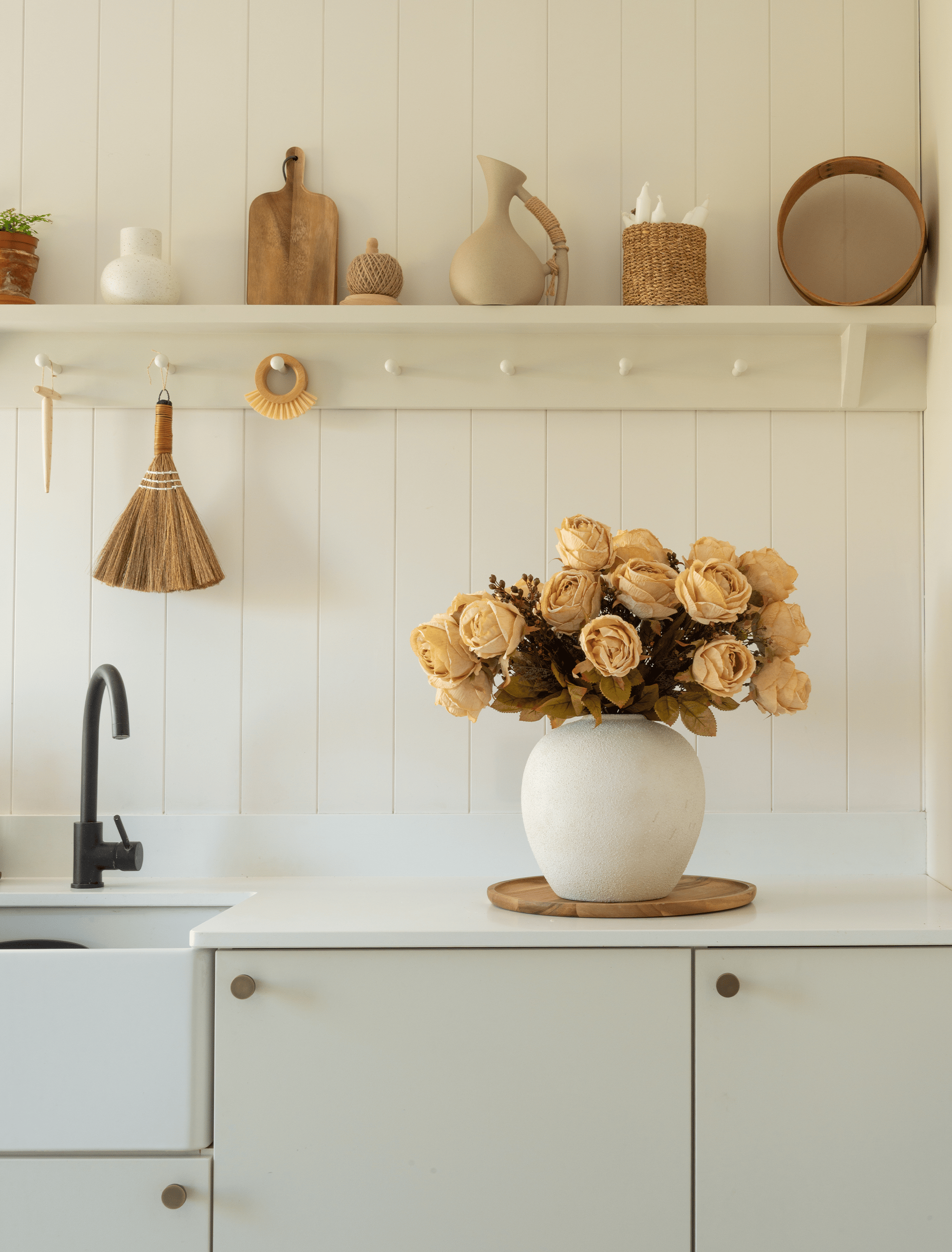 Faux Large Rose Arrangement - Beige (3 Stems/21 Roses)