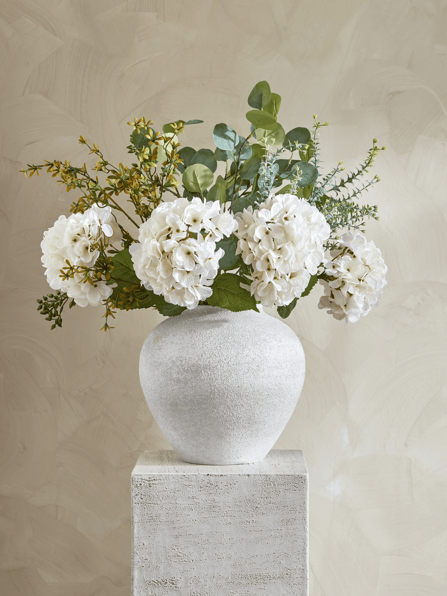Faux Arrangement - Eucalyptus & White Hydrangea