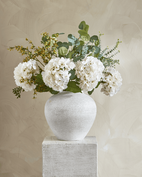Faux Arrangement - Eucalyptus & White Hydrangea