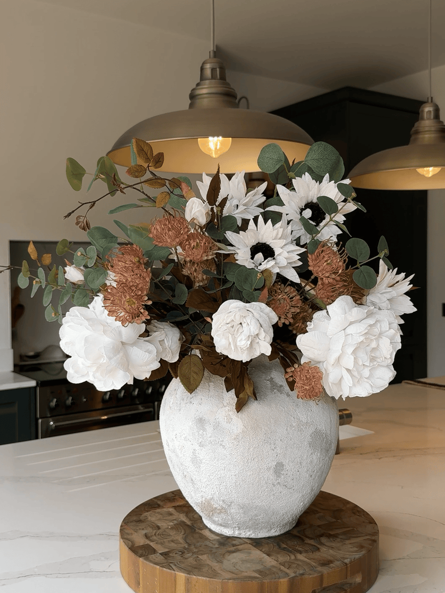 Faux Arrangement - White Peony & Sunflower