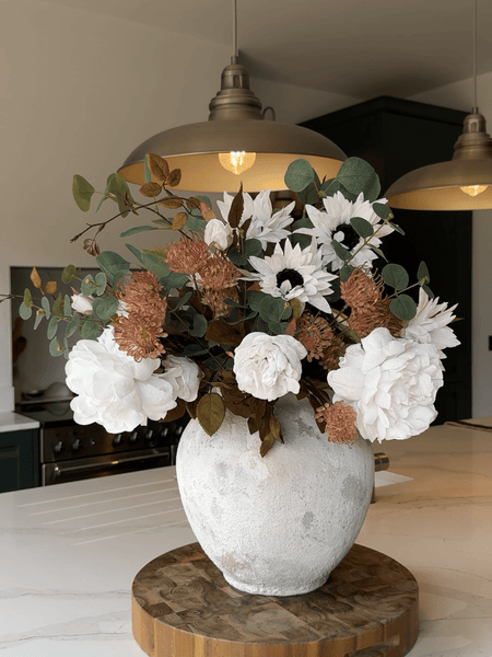 Faux Arrangement - White Peony & Sunflower