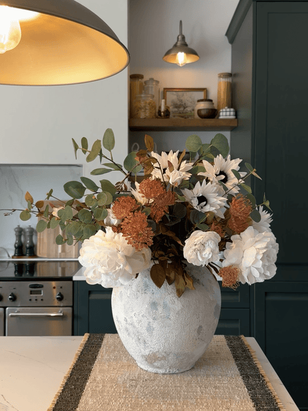 Faux Arrangement - White Peony & Sunflower
