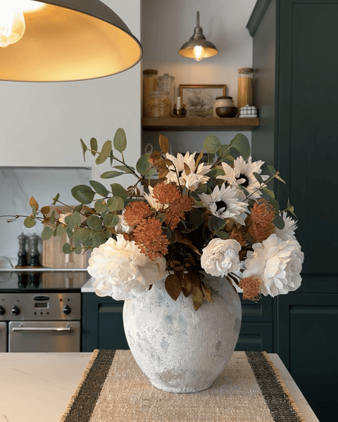 Faux Arrangement - White Peony & Sunflower