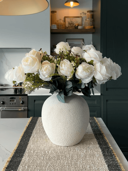 Faux Large Rose Arrangement - White Ivory (3 Stems/21 Roses)