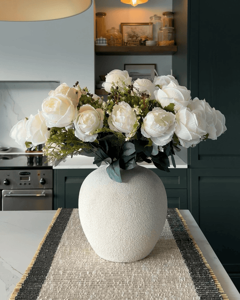 Faux Large Rose Arrangement - White Ivory (3 Stems/21 Roses)