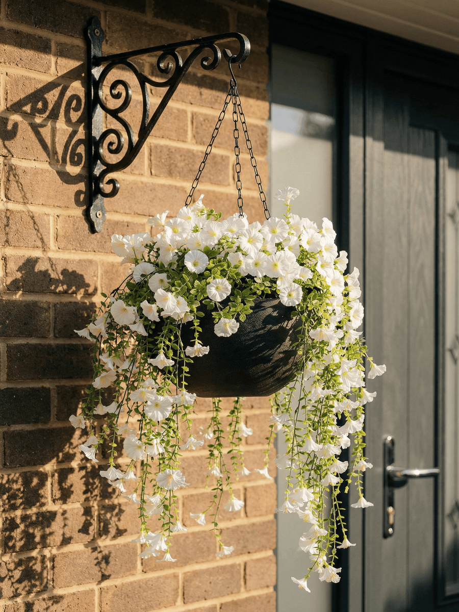 Outdoor Hanging Petunia Basket - White