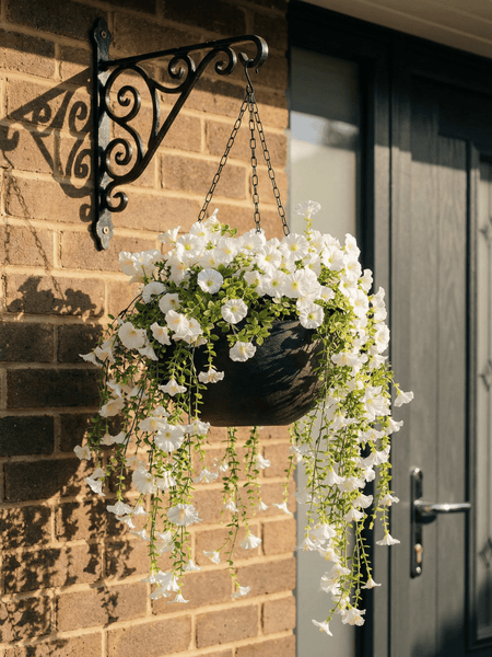 Outdoor Hanging Petunia Basket - White