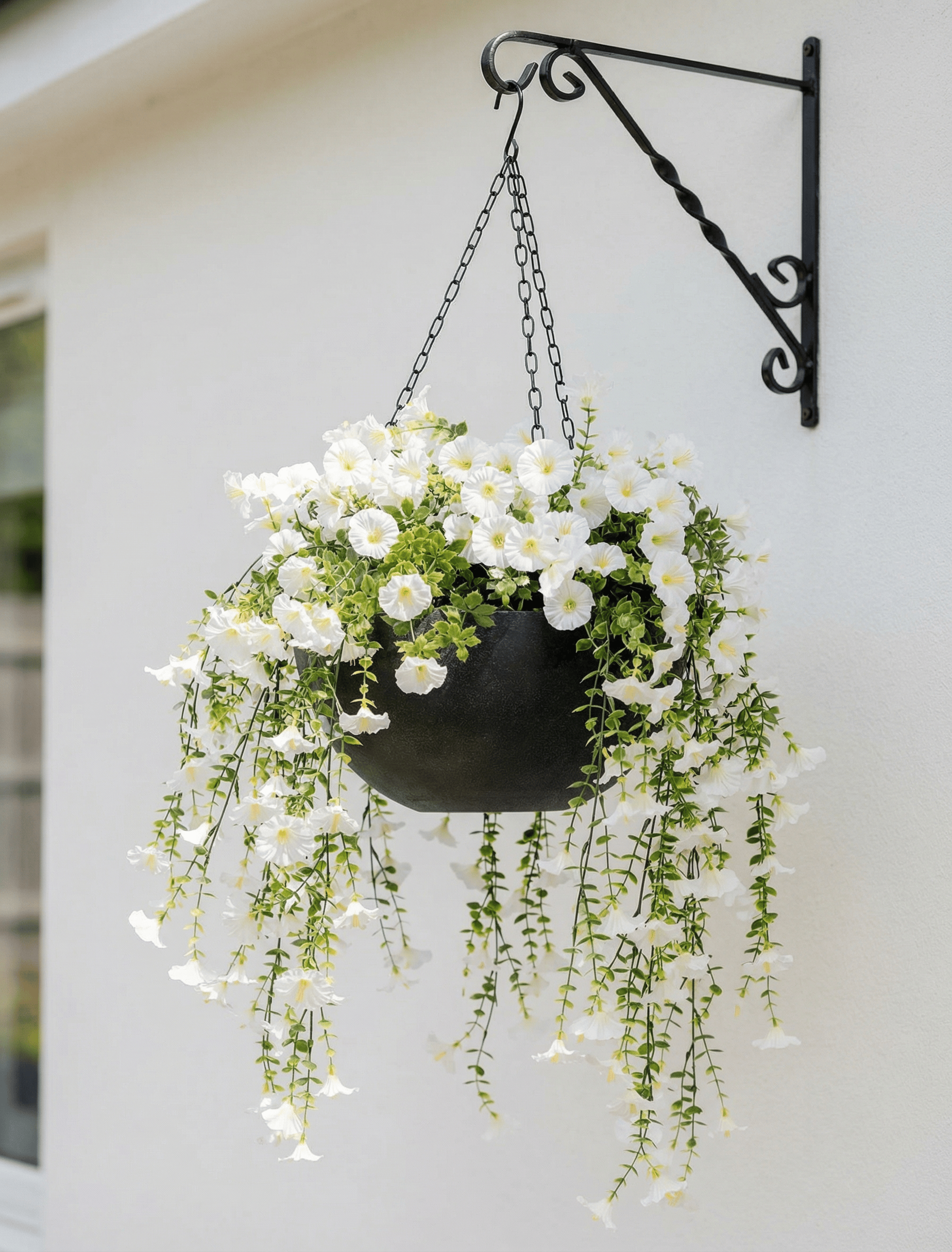 Outdoor Hanging Petunia Basket - White